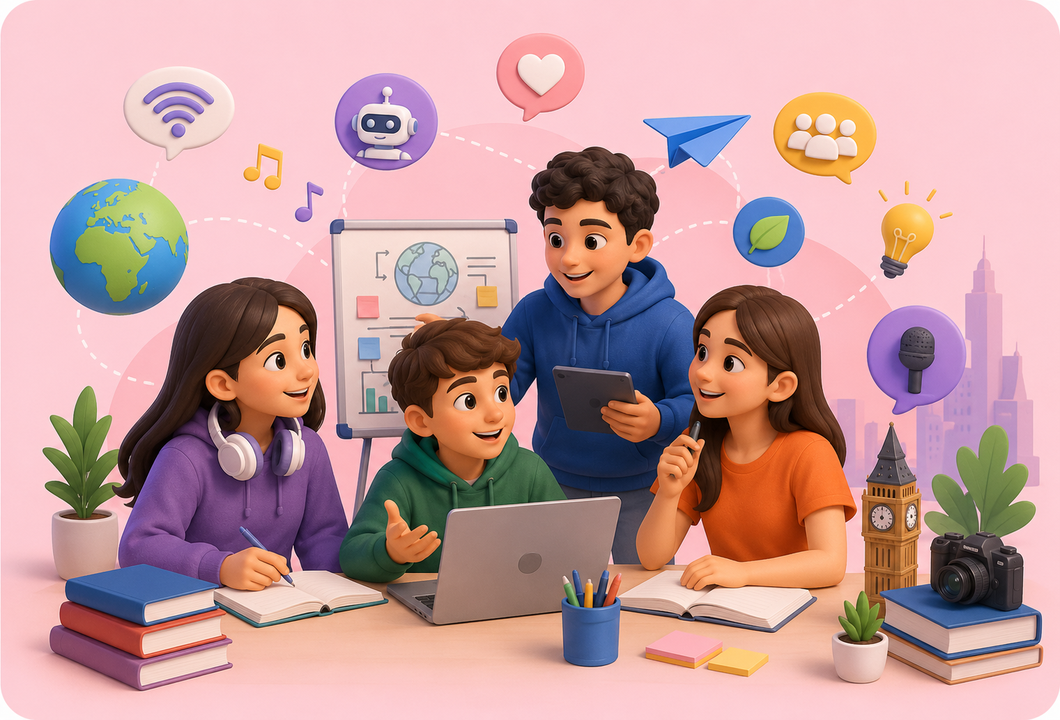 Jóvenes aprendiendo inglés en Sysdatec